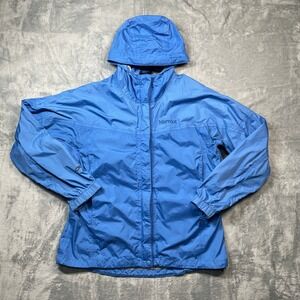 Marmot Womens Blue Lightweight Hooded Packable Rain Jacket Size Large